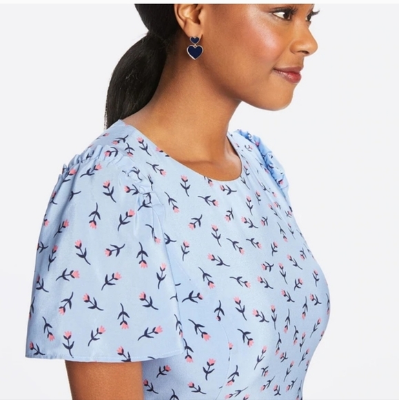 Draper James Collection Border Print Floral Tulip Dress Size 8 Blue/Pink Silk - Picture 7 of 12